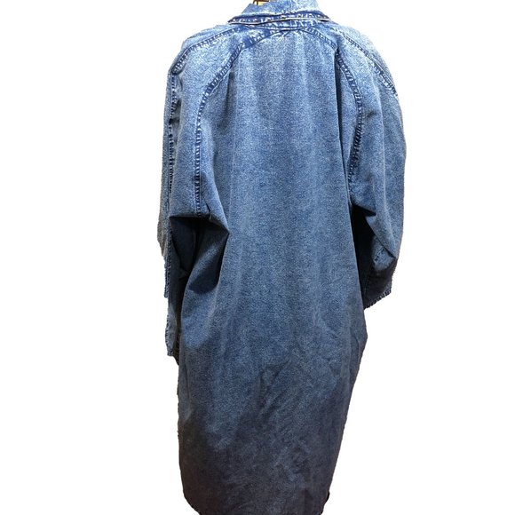 Ladies 1980's Denim Trench Coat with Embroidery and Studding Size Medium - Picture 2 of 8